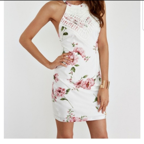 Dresses & Skirts - White Halter Pink Flower Cross Back Dress